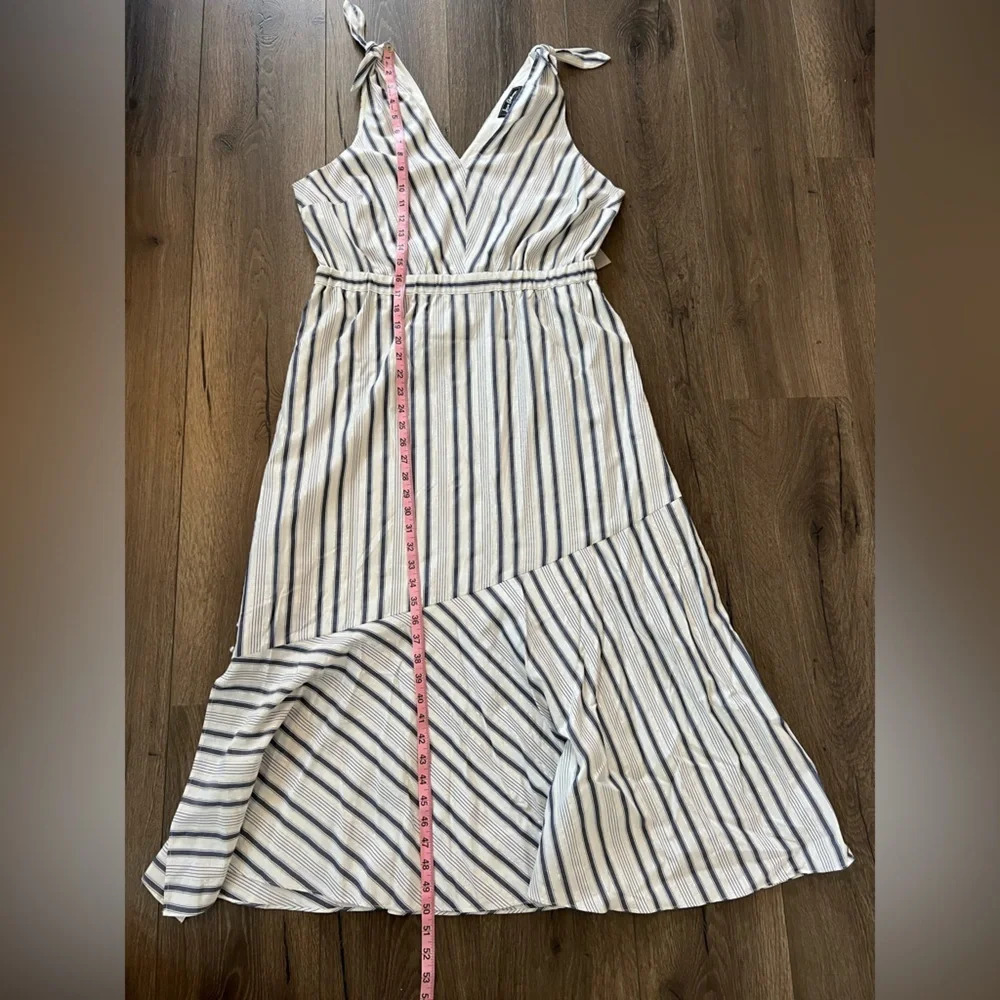 Sam Edelman Blue White Silver Metallic Stripe Sleeveless Maxi Dress Size Large - Picture 14 of 14